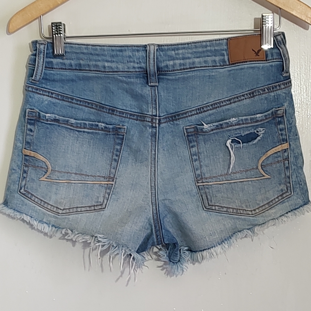 AEO High Rise Festival Denim Distressed Women Cut Off Shorts - Picture 2 of 4